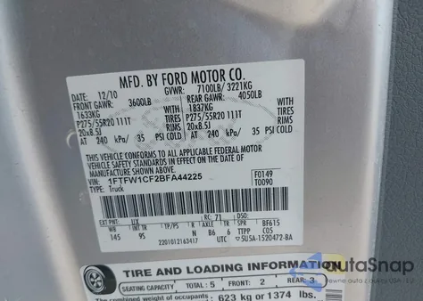 2011 Ford F-150 Platinum z USA, uszkodzony, nr VIN 1FTFW1CF2BFA44225